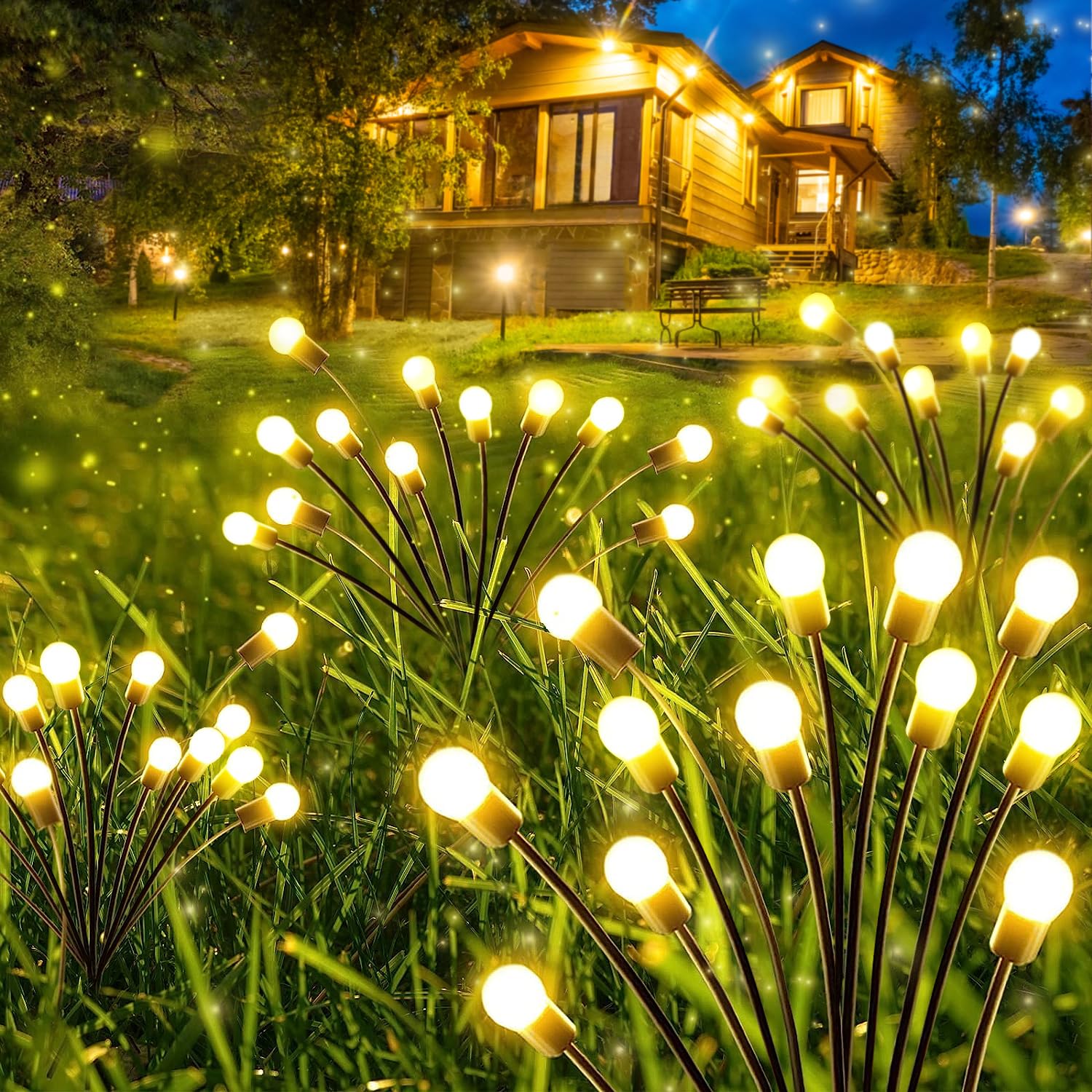 24 LED Solar Garden Lights - 2 Pack Upgraded Waterproof Outdoor Solar Firefly Lights with Swaying Wind Dance Effect for Yard, Patio, Pathway Decoration | Perfect for Landscape Lighting, Backyard Ambiance & Evening Outdoor Parties