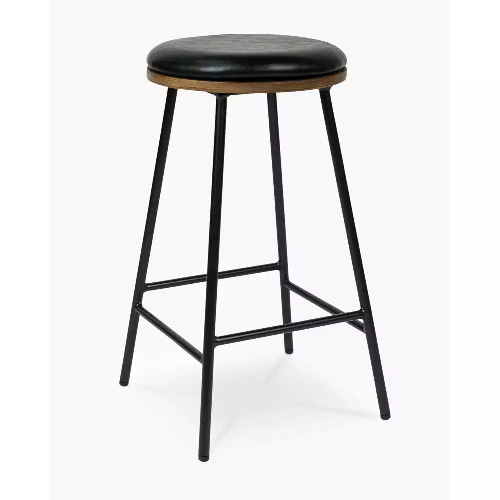 Black PVC Padded Bar Stool - Adjustable Height Counter Stool for Kitchen Island, Breakfast Nook & Home Bar - Comfortable Seating for Dining & Entertaining