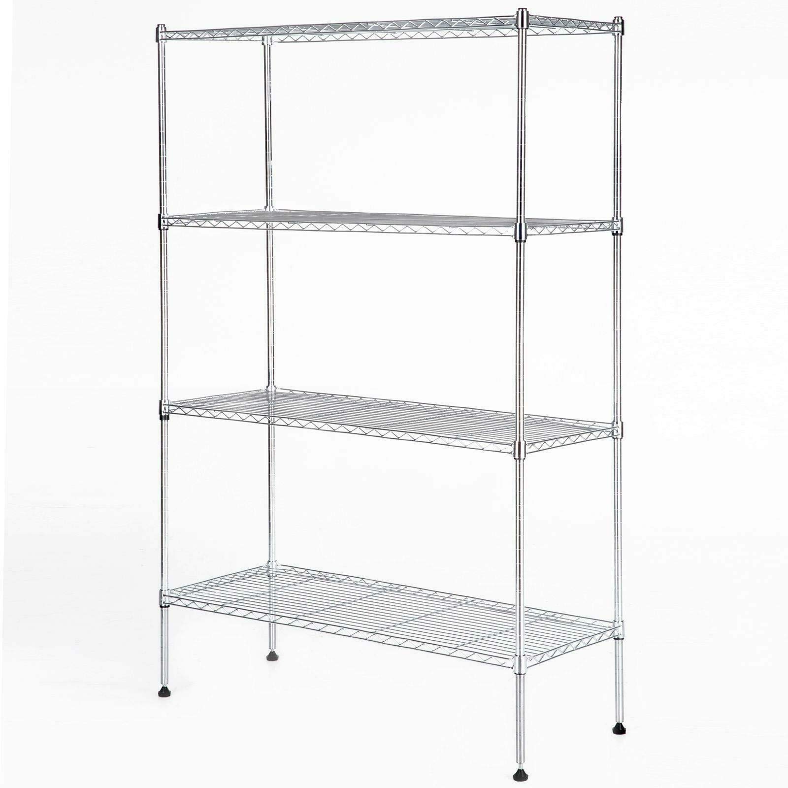 4-Tier Adjustable Chrome Metal Wire Shelf - Silver Storage Rack for Kitchen, Garage, Closet & Shoe Organization | Space-Saving Storage Solution for Home & Office Use