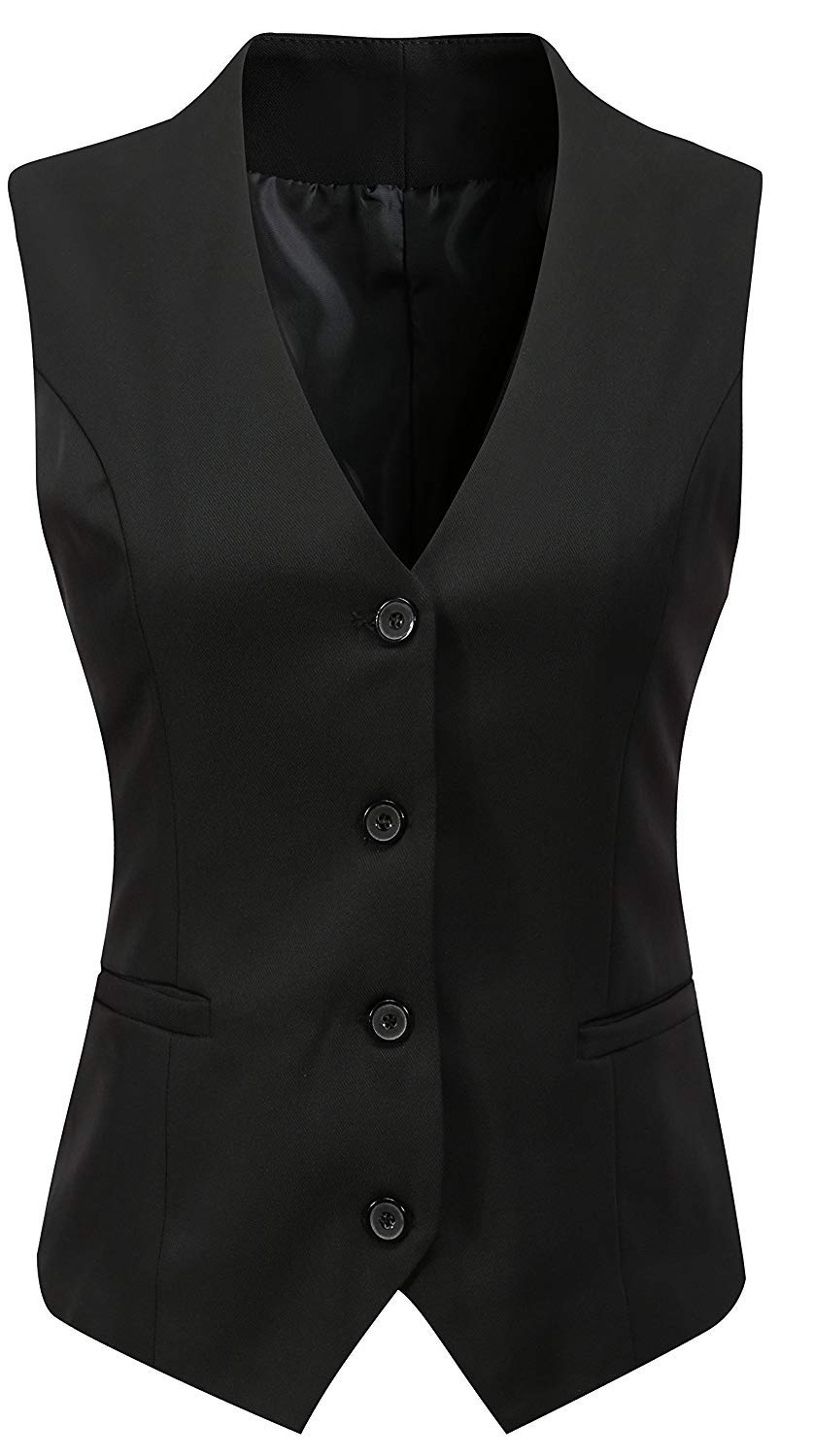 JYDress Women's Formal 4 Button V-Neck Business Dress Suit Vest Waistcoat - Professional Office Wear for Business Meetings & Career Women