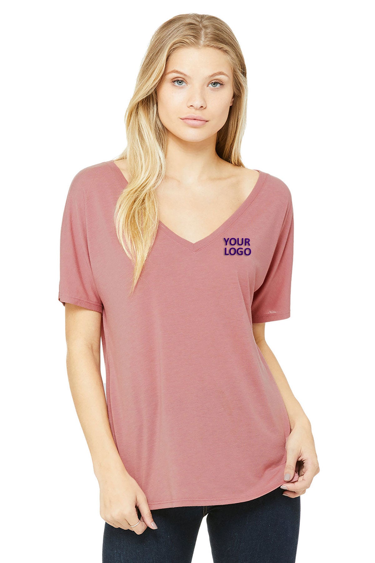 Bella Canvas Women's Slouchy V-Neck T-Shirt - Soft Mauve Casual Tee for Everyday Wear, Lounge & Street Style