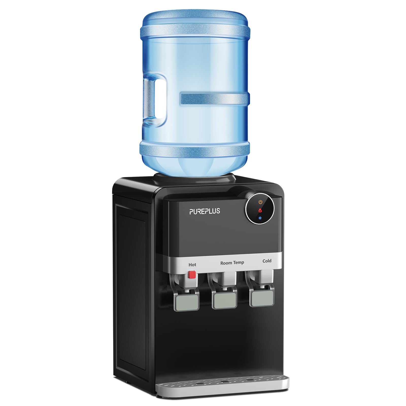 PUREPLUS Top Loading Water Cooler Dispenser with Hot & Cold Water - 3 Temperature Settings, Child Safety Lock, Detachable Drip Tray - for 3/5 Gallon Jugs - Perfect for Home, Office, Kitchen, or Breakroom Use
