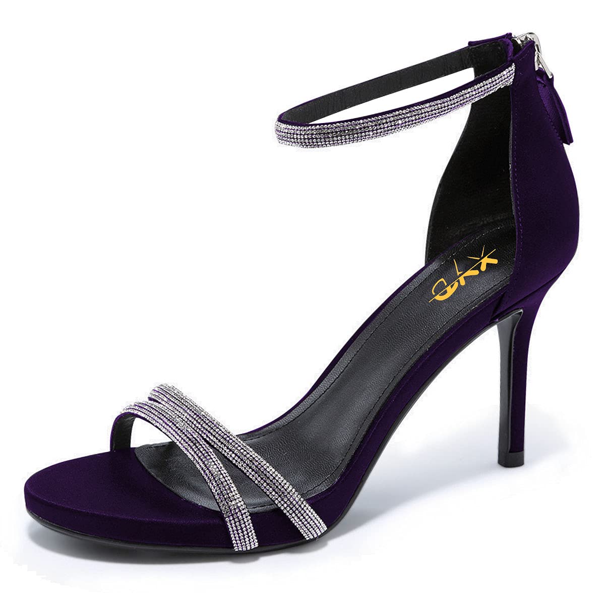 XYD Women's Open Toe Sandals with Rhinestones - Mid High Heel Ankle Strap Dress Shoes for Office, Party & Casual Wear - Back Zip Comfortable Pumps for Summer Weddings & Evening Events