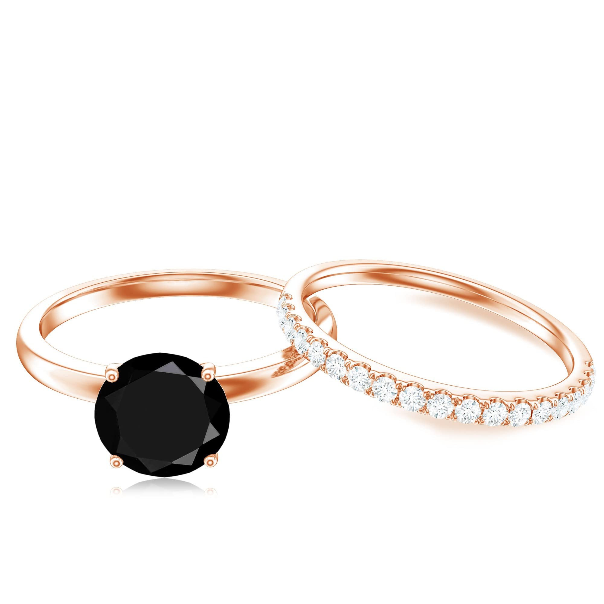 2 CT Black Spinel & Moissanite Wedding Ring Set - 14K Solid Gold Solitaire Engagement Ring with Matching Band - Elegant Bridal Jewelry for Weddings, Anniversaries & Special Occasions
