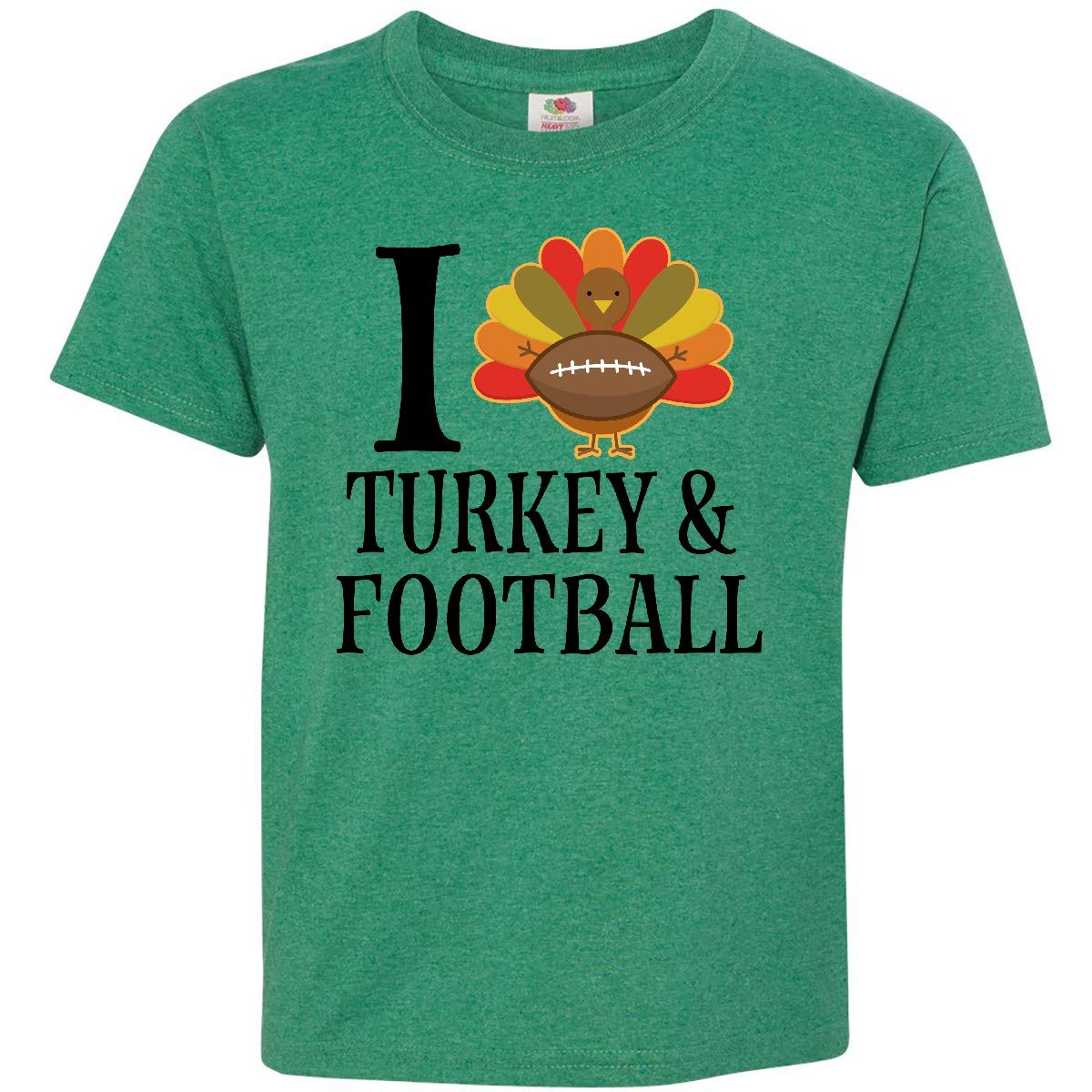 Inktastic Thanksgiving Day I Love Turkey and Football Youth T-Shirt | Kids Holiday Graphic Tee | Perfect for Thanksgiving Parties & Football Games