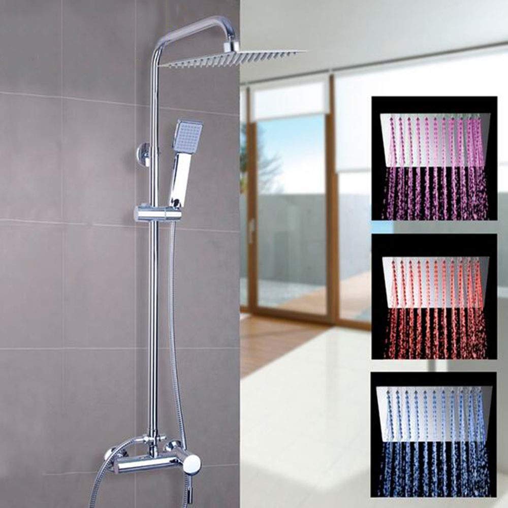 LED Shower Head Set - Chrome Brass Rain Waterfall Wall Mounted Shower Faucet with ABS Handheld Showerhead | Bathroom Upgrade for Spa-Like Experience & Water Saving