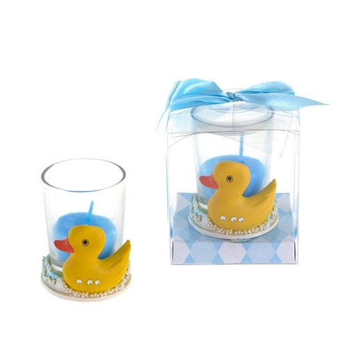 Premium Rubber Duck Poly Resin Candle Set in Gift Box - Blue (Case of 48) - Perfect for Baby Showers, Birthday Parties & Spa Decorations