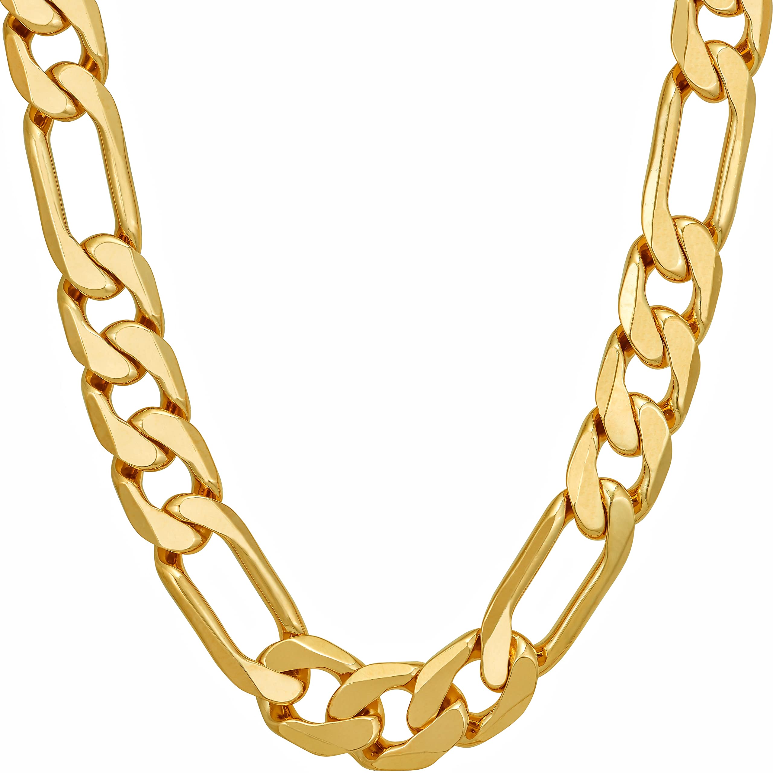 LIFETIME JEWELRY 24k Real Gold Plated Beveled Figaro Chain Necklace for Women & Men - 6.5mm, 8mm, 9.5mm, 11mm Widths - Perfect for Gifts, Weddings, Anniversaries & Everyday Elegance