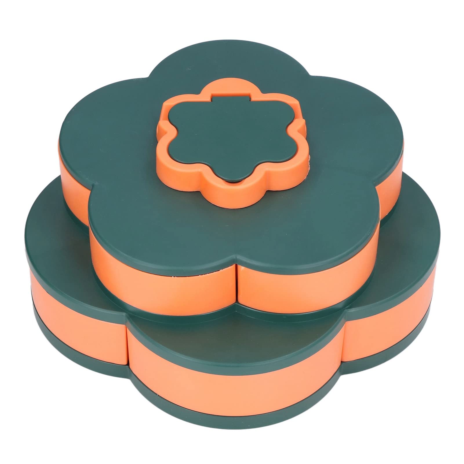 Rotating Snack Serving Tray - 2 Layer Petal Design Dried Fruit Plate for Home, Wedding, Christmas Party | Food Storage Organizer for Nuts, Candy, Appetizers | Elegant Kitchen & Dining Table Decor