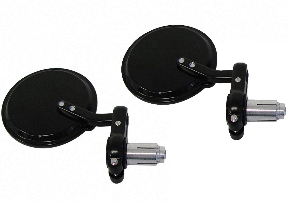 Black Round Billet Bar End Mirrors for Motorcycles - 7/8
