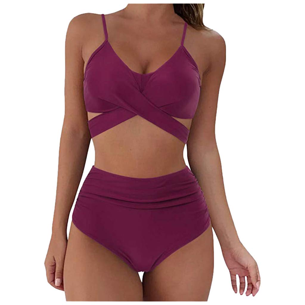 GGOGO Women's Sexy Push Up High Waist Bikini Set - Solid Print Summer Swimwear for Beach, Pool & Vacation | Bathing Suit for Women