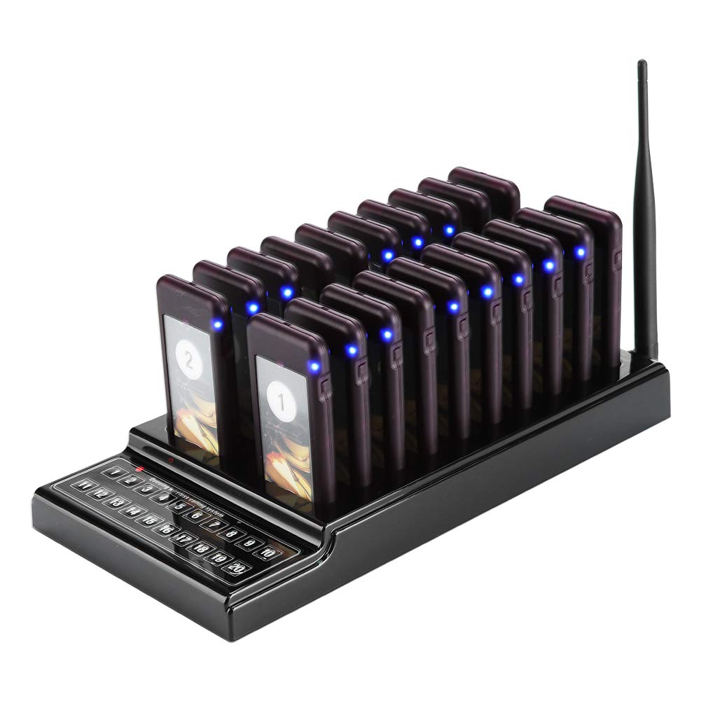 20-Channel Wireless Paging System with Charging Dock & 20 Rechargeable Pagers - Restaurant Guest Alert System for Food Trucks, Churches, Hospitals & Retail Stores