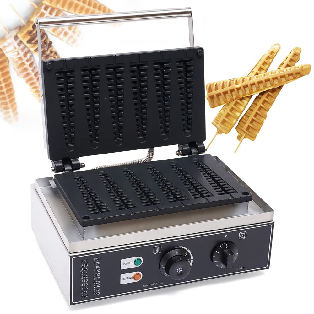 Commercial Electric Corn Dog Maker - Non-Stick Waffle Iron & Hot Dog Machine with 6Pcs Sticks, Stainless Steel, 50-300℃ Temp Control - Perfect for Home, Parties, Fairs & Food Trucks