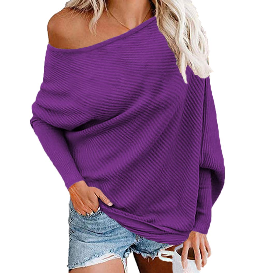 VOIANLIMO Women's Off Shoulder Knit Sweater - Long Sleeve Baggy Pullover Tops for Casual Wear, Fall Winter Fashion, Date Night & Office Outfits