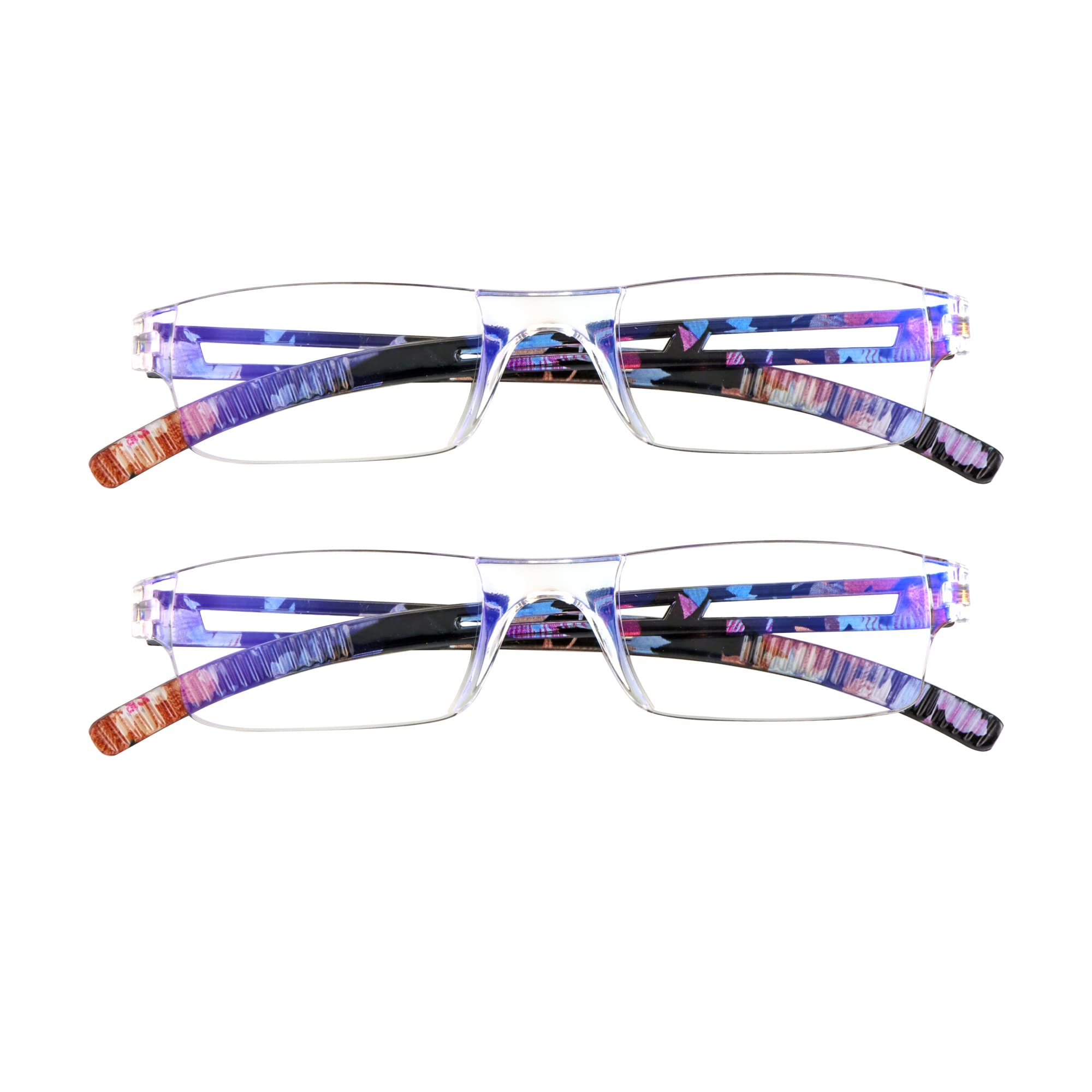 VisionGlobal 2 Pairs Blue Light Blocking Reading Glasses for Women & Men - Fashion Square Computer Glasses with +2.50 Magnification (Blue Floral) - Reduce Eye Strain for Office Work, Gaming & Screen Time