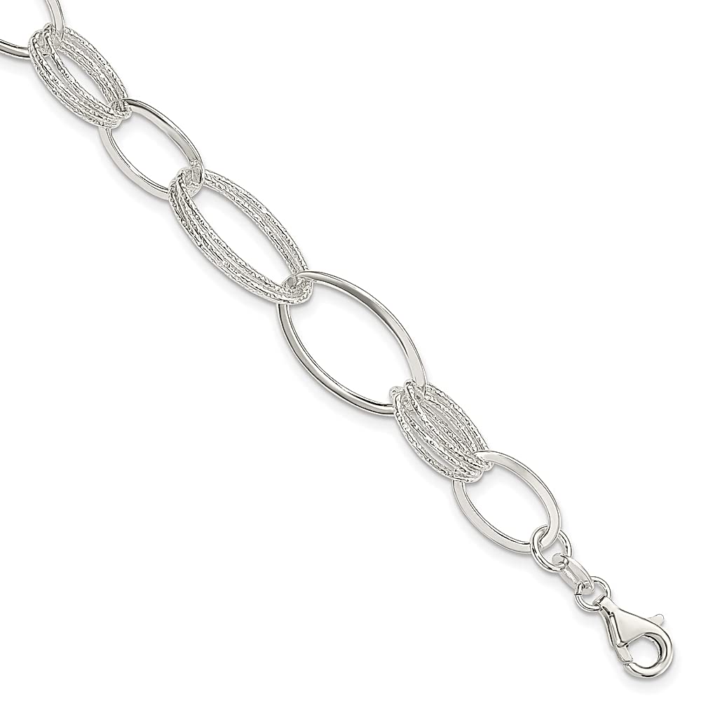 925 Sterling Silver Textured Oval Link Bracelet for Women - 7.5 Inch Elegant Fashion Jewelry - Perfect Birthday, Anniversary & Valentine's Day Gift - Ideal for Date Nights, Parties & Special Occasions