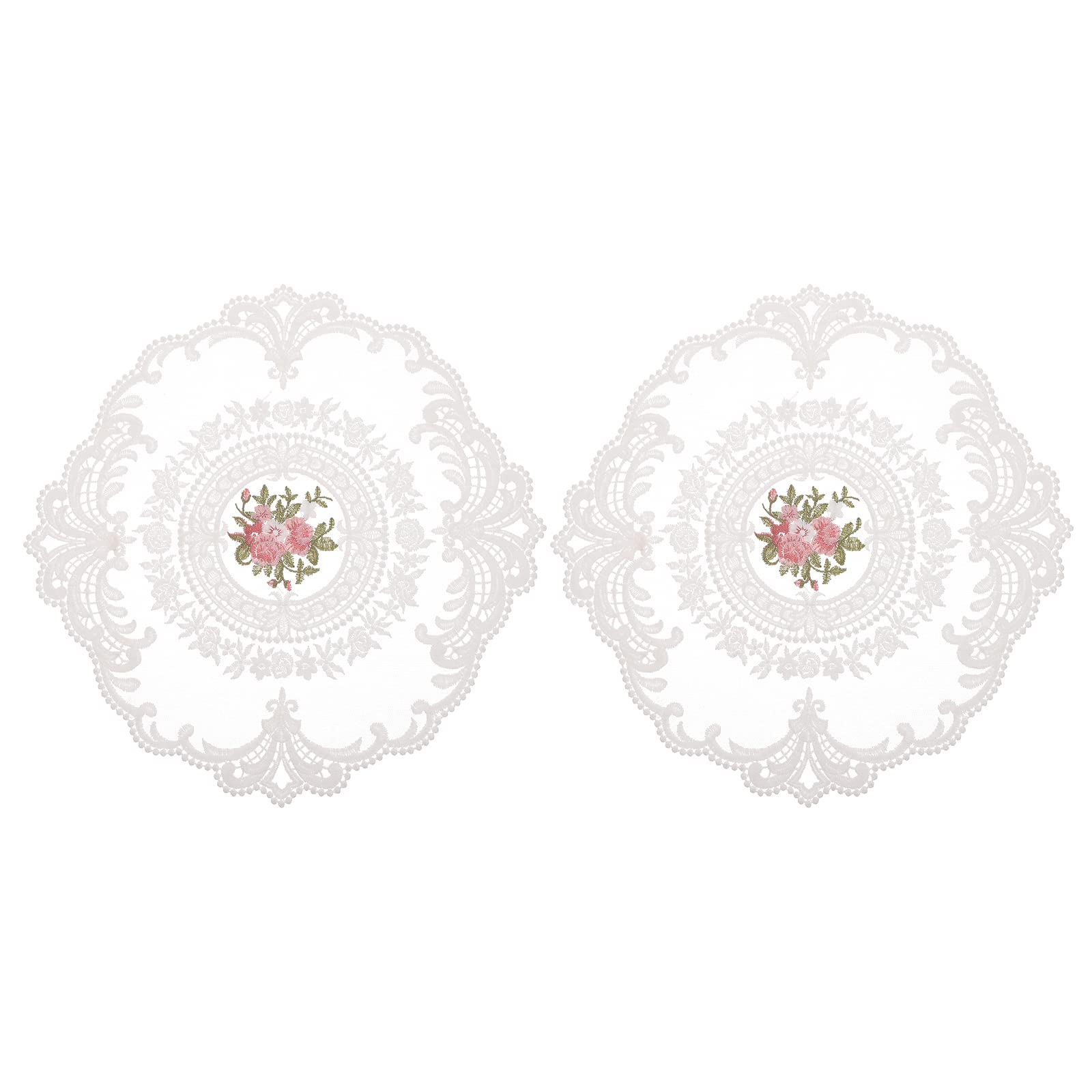 Elegant Lace Wedding Table Placemats Set of 2 - Round Woven Cup Mats for Coffee Mugs, Home Decor & Photo Props - Perfect for Bridal Showers, Anniversary Celebrations & Romantic Dinner Settings