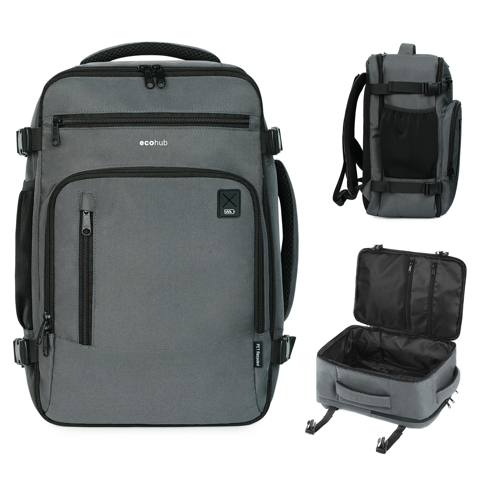 ECOHUB 16 Inch Airline Approved Travel Backpack for Women & Men - Lightweight Waterproof Laptop Backpack, Casual Daypack & Small Hiking Bag - Perfect for Business Trips, College, Commuting & Outdoor Adventures (Grey)