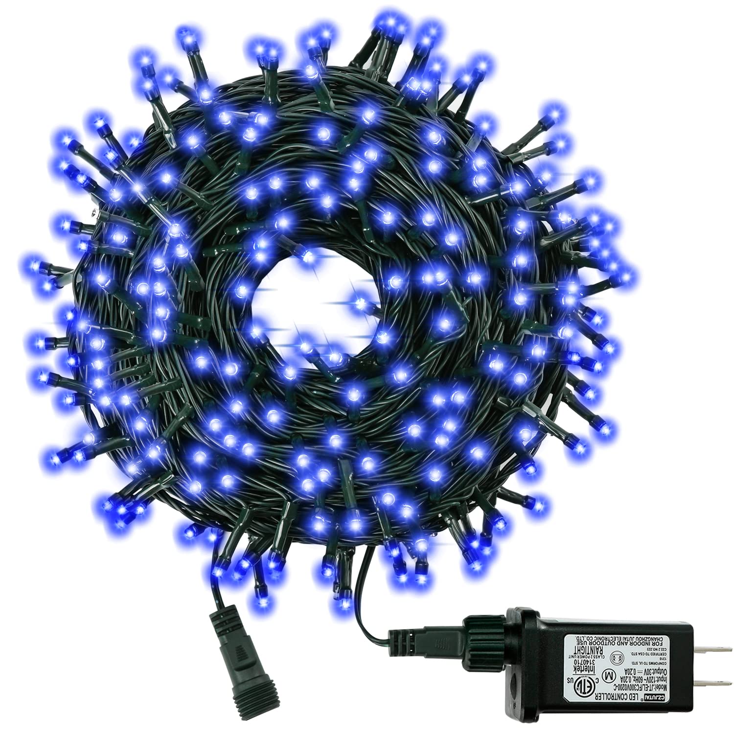 300LED 100Ft Blue Christmas Lights Outdoor String - 8 Lighting Modes, Connectable Green Wire Holiday Mini Lights for Christmas Tree, Garden, Yard, Wedding, Party & Halloween Decorations - Perfect for Indoor/Outdoor Holiday Lighting Displays