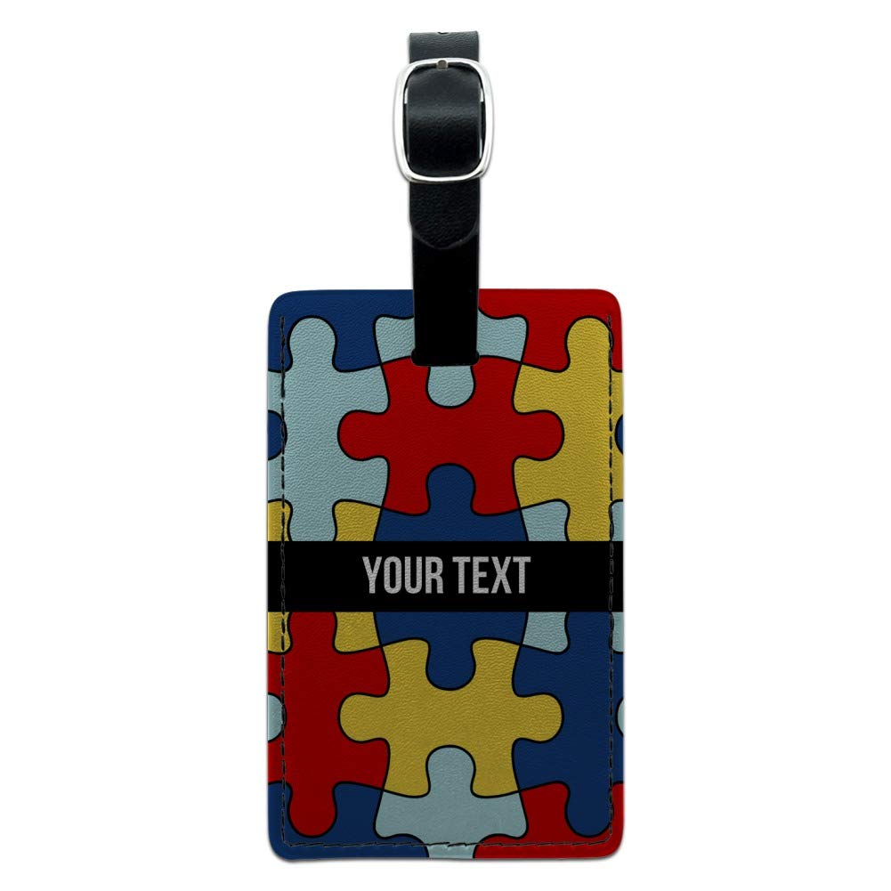 Custom Autism Awareness Leather Luggage Tag - Personalized ID Card Holder for Suitcases, Backpacks & Travel Bags - Show Support During Autism Awareness Month & Travel