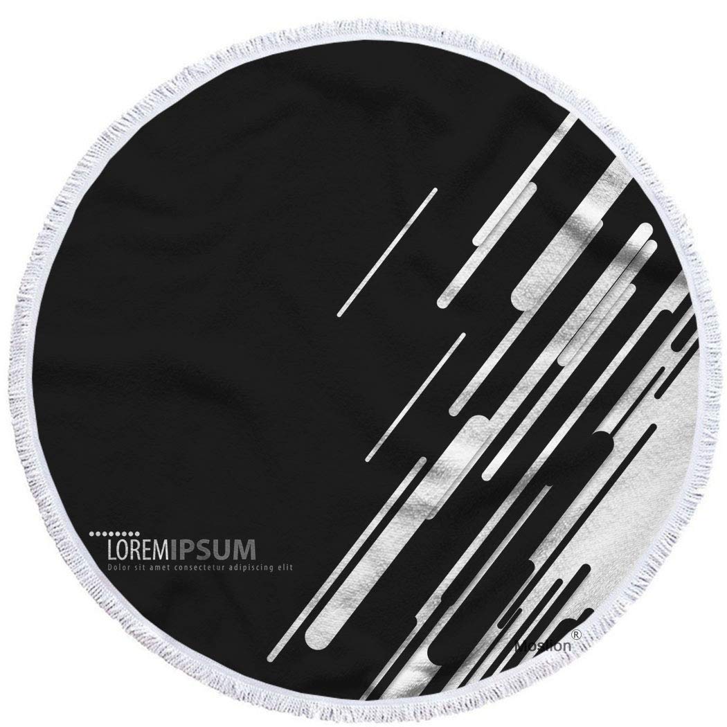 Moslion Oversized 63 Inch Round Beach Towel - Soft Polyester-Microfiber, Abstract Modern Design in White & Black | Perfect for Poolside, Beach Vacations, Yoga Mat, Picnic Blanket and Summer Outdoor Activities