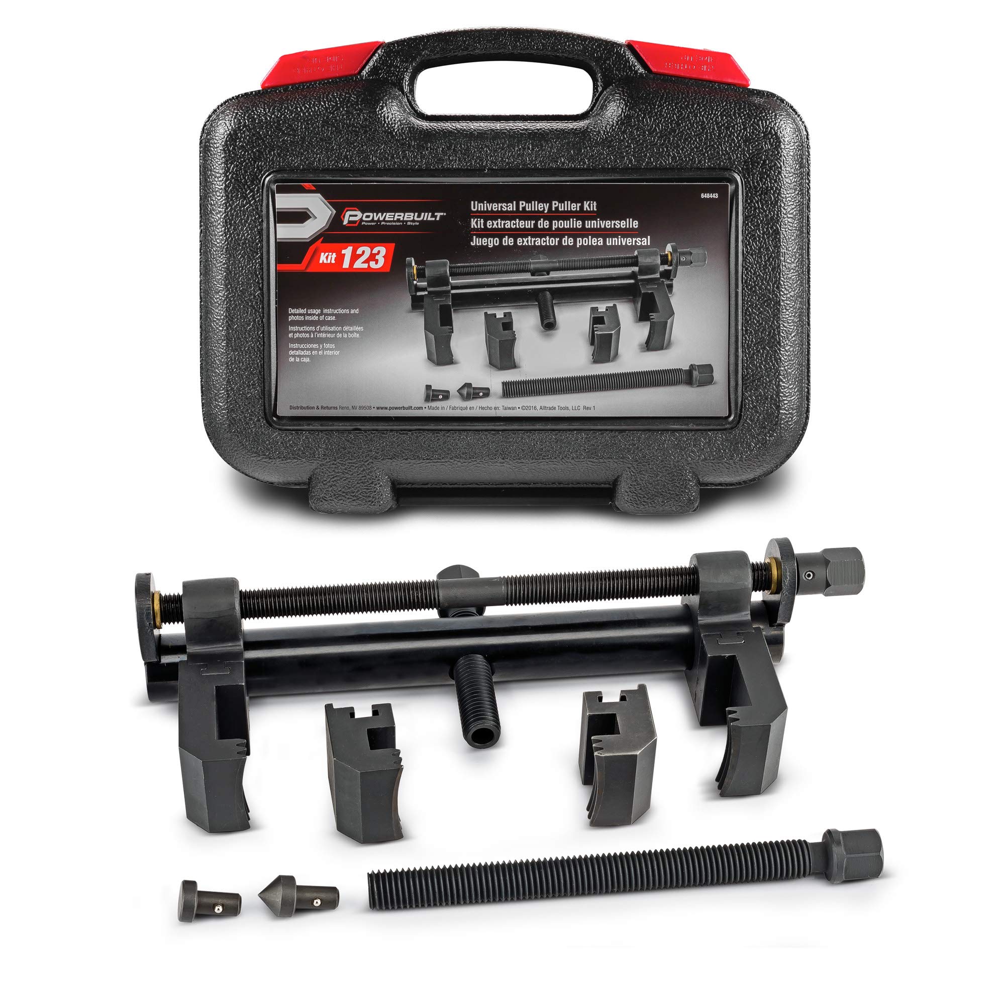 Powerbuilt 648443 Universal Pulley Puller Kit - Professional Engine & Drive Train Tool Set for Removing Serpentine Pulleys - Automotive Repair Tool with Storage Case - Perfect for Mechanics, DIY Car Maintenance & Vehicle Servicing