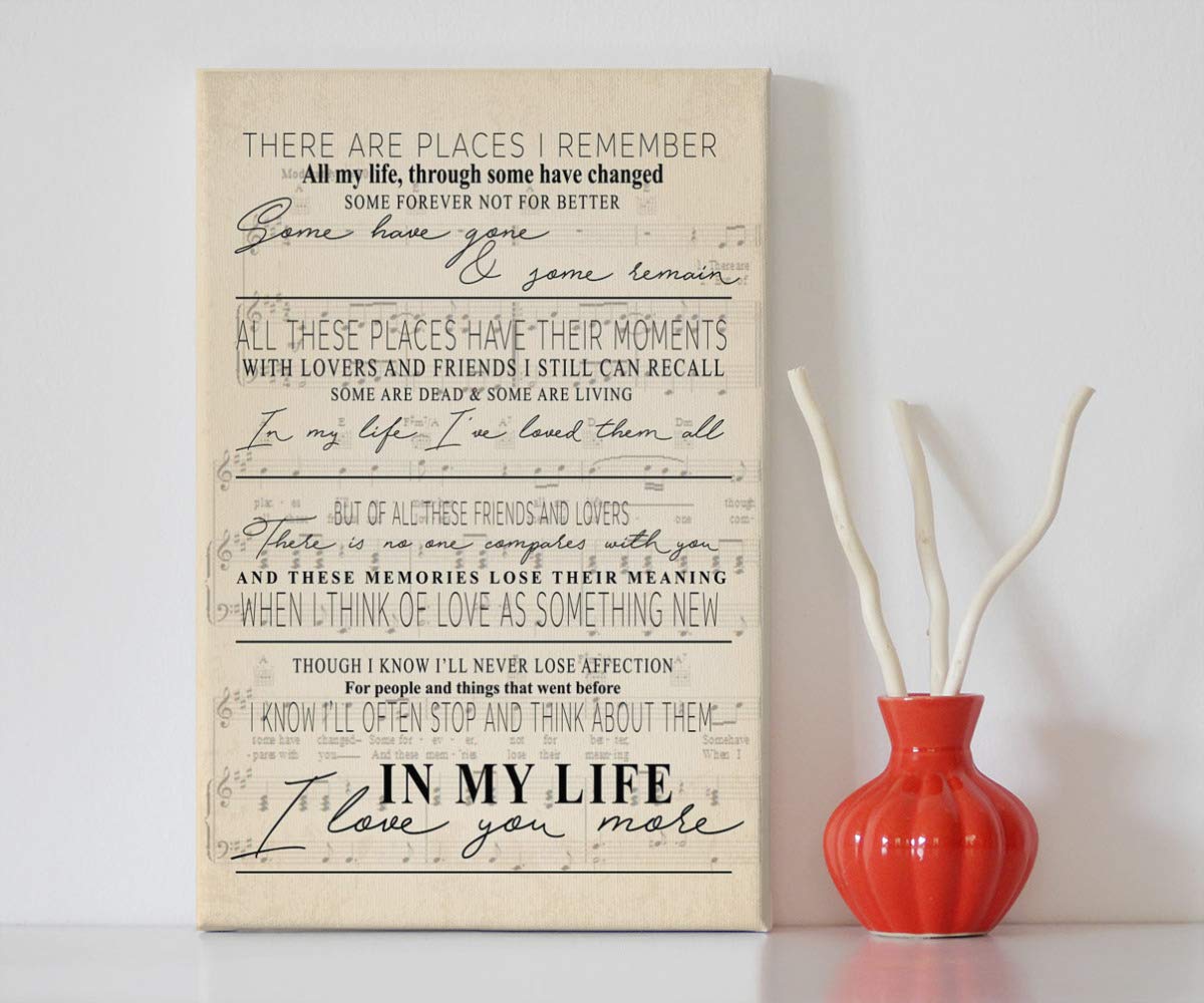 In My Life Lyrics Canvas Print - Framed Wall Art for Home Decor (8x12 in)