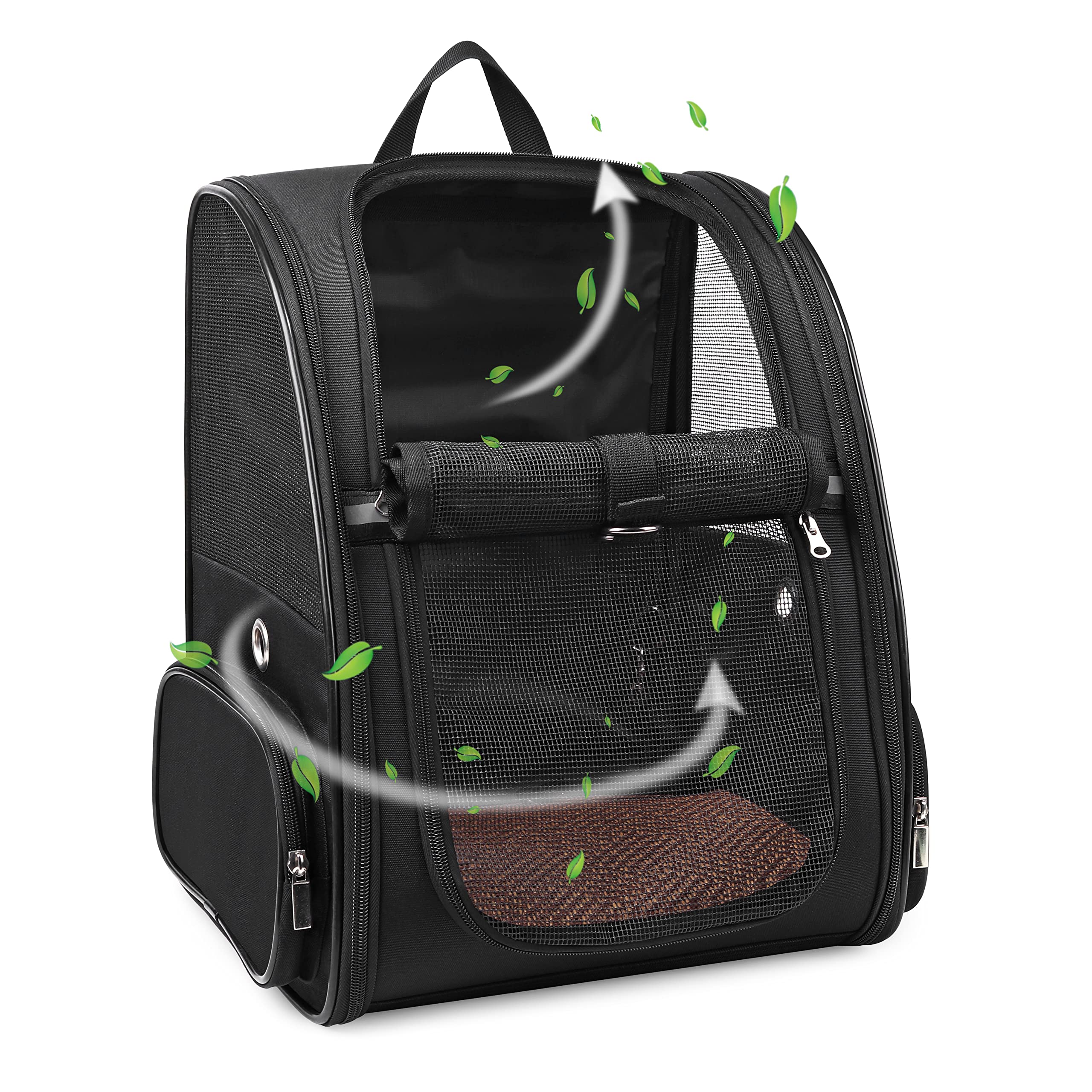 WOYYHO Cat Carrier Backpack - Breathable Mesh Pet Backpack for Small Animals, Ventilated Clear Collapsible Dog & Cat Carrier with Safety Strap & Bottom Pad - Perfect for Travel, Hiking, Outdoor Adventures & Vet Visits