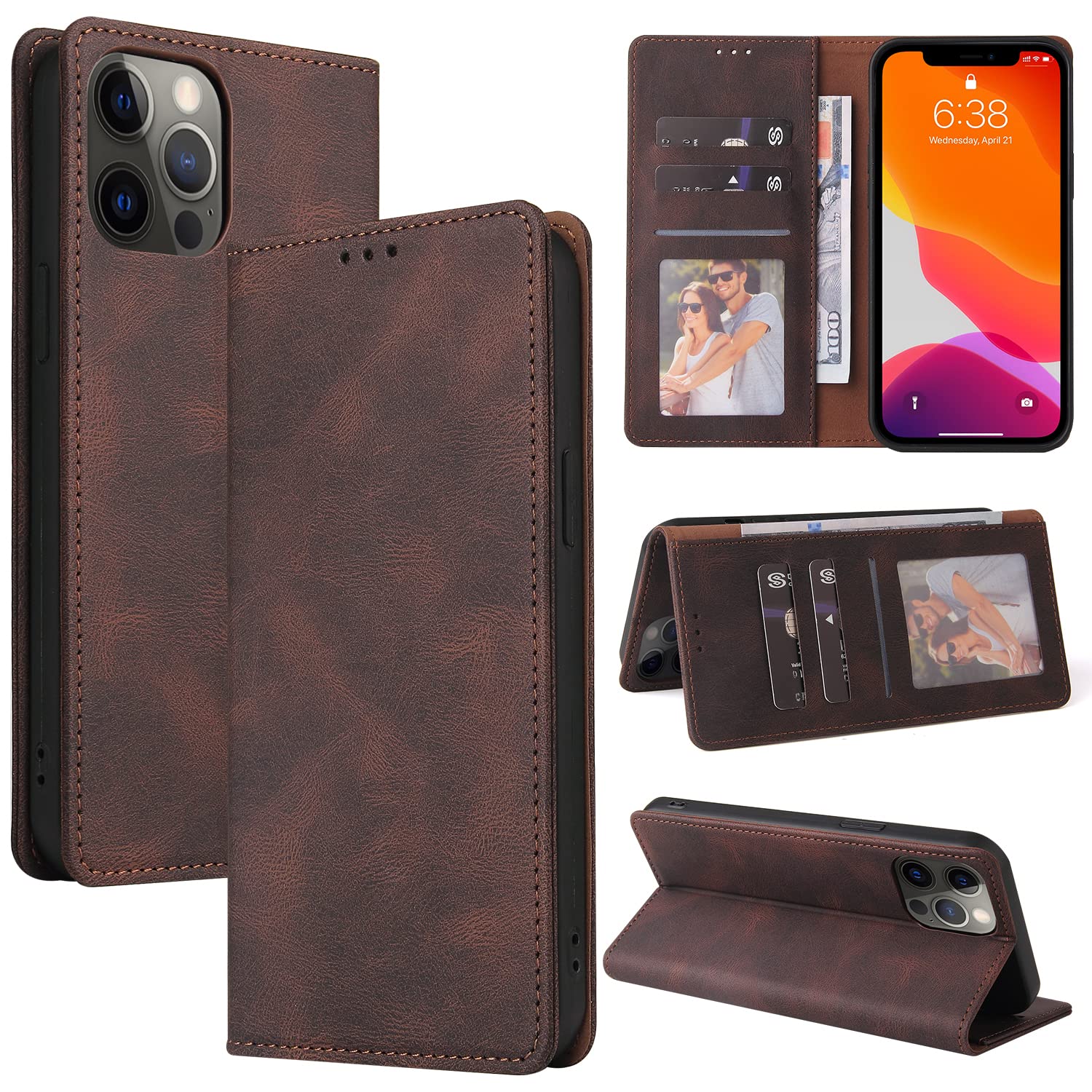Premium PU Leather iPhone 11 Pro Max Wallet Case with 3 Card Holders, Kickstand & Wrist Strap - Slim Protective Flip Cover for Women & Men (6.5