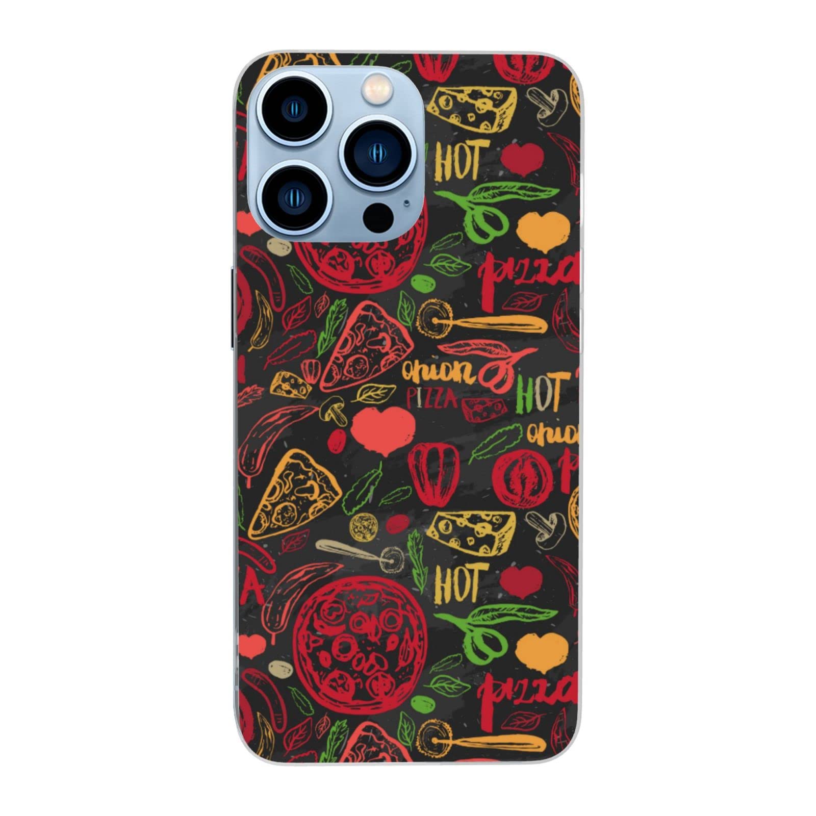 FAYXTIN Pizza Hand Drawn Food Cooking iPhone 13 Pro Max Case 6.7 Inch - Clear TPU Bumper Protective Phone Cover | Cute Pizza Design for Food Lovers & Cooking Enthusiasts - Perfect for Pizza Parties, Kitchen Decor & Foodie Gifts