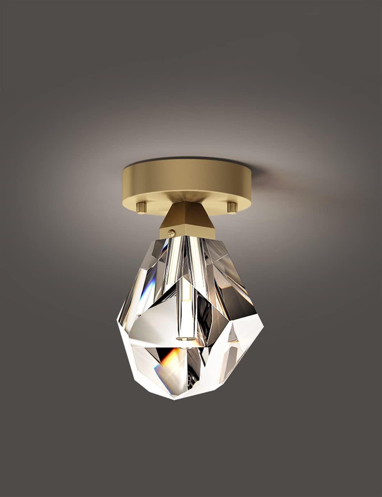 Modern LED Crystal Ceiling Light - Diamond Design for Bedroom, Living Room, Kitchen, Corridor & Entrance | Indoor Home Lighting Fixture (Copper Finish) | Perfect for Home Decor, Apartment Lighting & Commercial Spaces