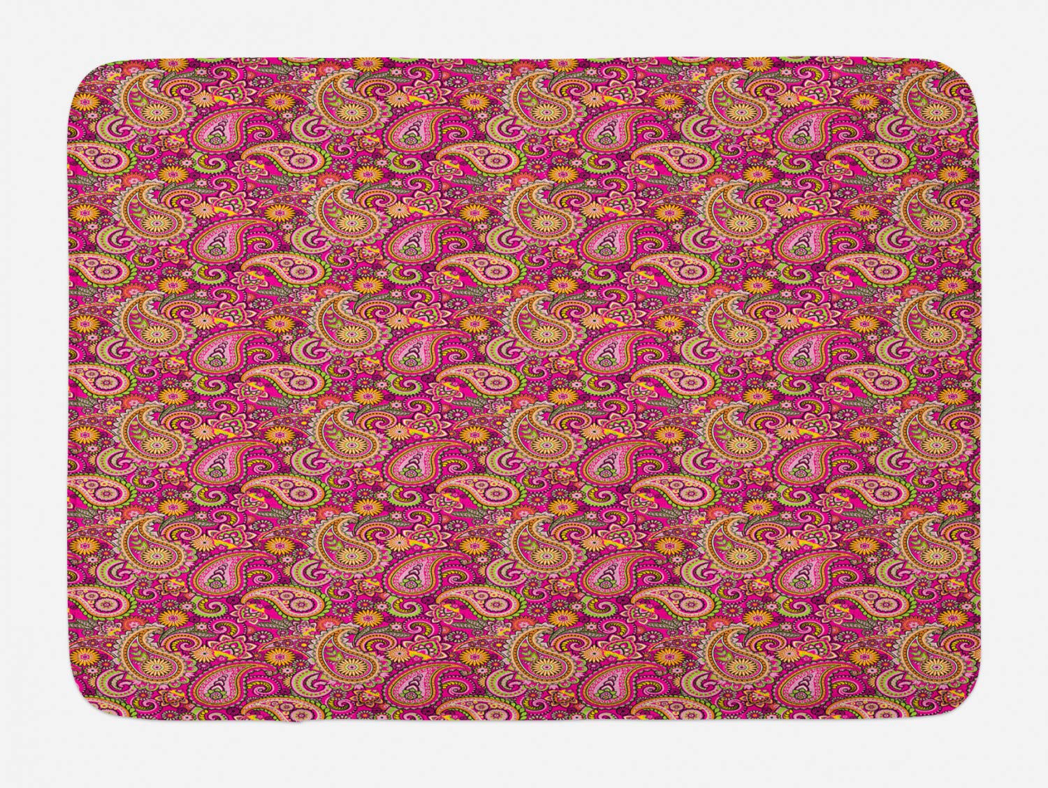 Bohemian Hippie Bath Mat - Non-Slip Plush Bathroom Rug with Middle Eastern Floral Design in Violet, Pink, Orange & Green (29.5
