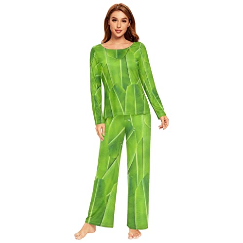 ALAZA Women's 2-Piece Banana Leaf Print Pajama Set - Long Sleeve Sleepwear & Lounge Outfit for Cozy Nights, Relaxing at Home, and Gift Giving