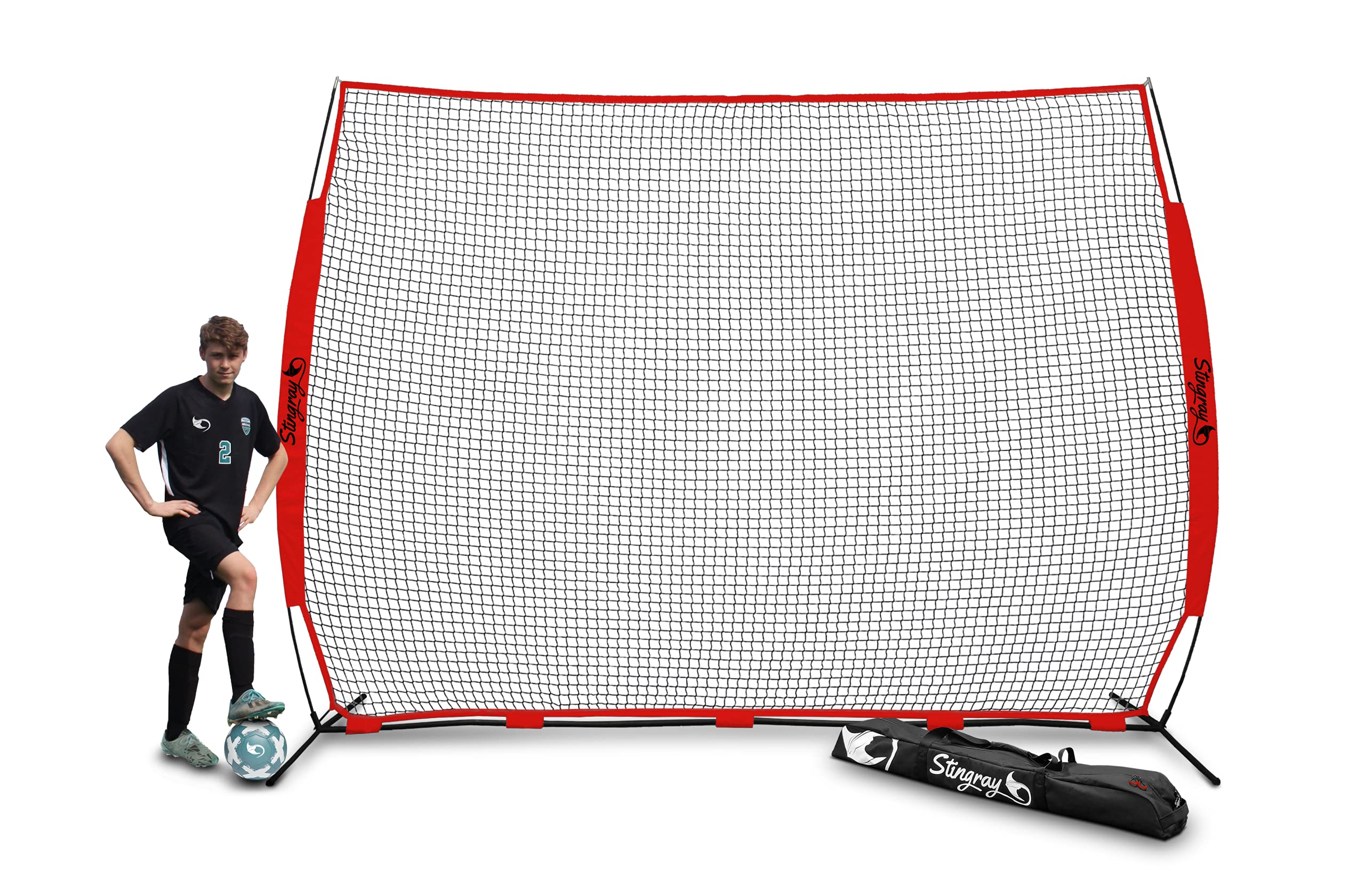 Stingray Extra Large 12x9 Foot Portable Sports Net - Durable Strong Netting, Heavy Duty Steel Frame, Lightweight & Easy Setup for Baseball, Soccer, Volleyball - Includes Carrying Bag for Backyard, Park & Field Practice