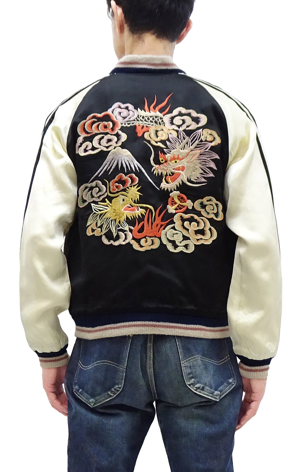 KOSHO & CO. Men's Japanese Souvenir Jacket - Dragon Embroidery & Japan Map Print Sukajan Jacket TT15531 | Vintage Style Bomber Jacket for Streetwear, Casual Outfits & Anime Cosplay