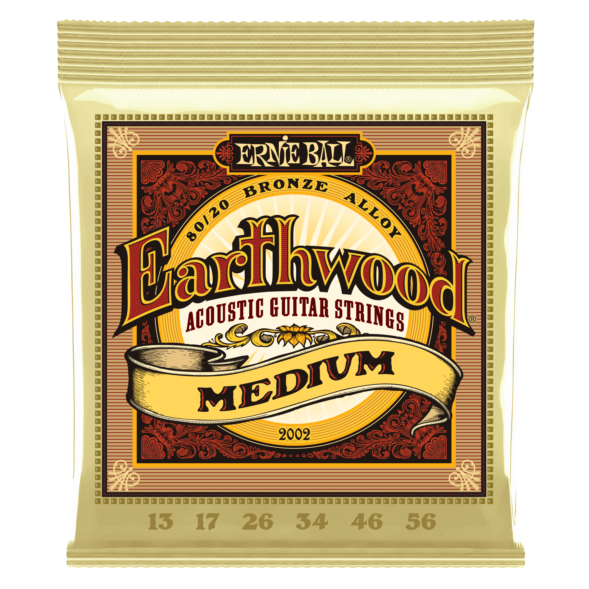 Ernie Ball Earthwood Medium 80/20 Bronze Acoustic Guitar Strings - 13-56 Gauge | Perfect for Folk, Country & Fingerstyle Playing
