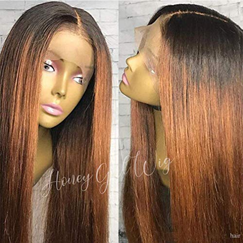 360 Lace Front Human Hair Wigs for Black Women - 10A Grade Virgin Human Hair, Light Yaki Straight 180% Density, Glueless Bleached Knots, Two-Tone Color 12