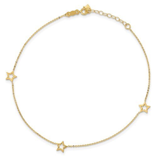 14K Yellow Gold Open Star Adjustable Anklet Bracelet for Women - Perfect for Beach, Summer & Boho Style Outfits