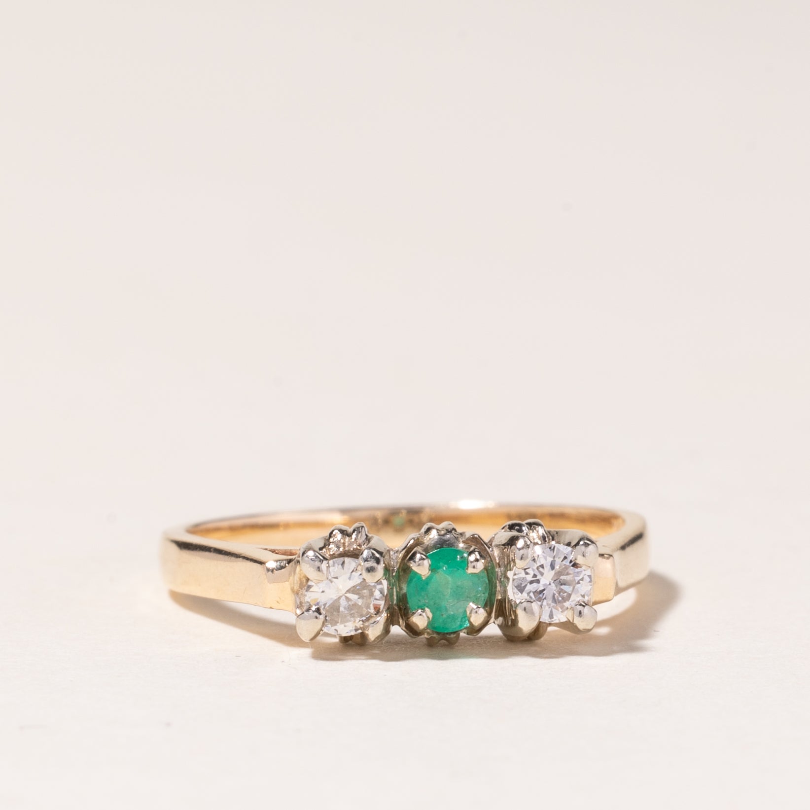 14K Yellow Gold Emerald and Diamond Ring - 0.10ct Emerald & 0.18ctw Diamond - Size 6 - Elegant Engagement, Wedding, Anniversary Jewelry Gift for Women