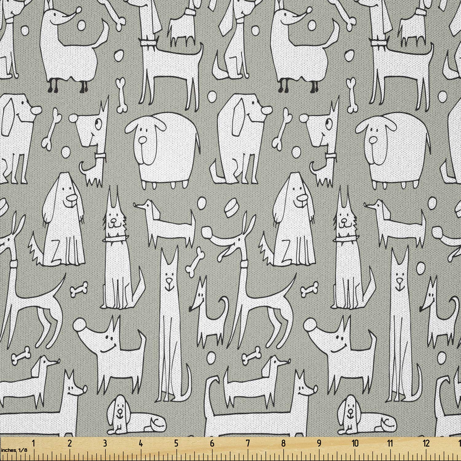 Lunarable Dog Bone Print Microfiber Fabric - 10 Yards Green & White | Labrador Hound Pug Dachshund Breed Design | Perfect for DIY Arts & Crafts, Home Decor, Sewing Projects & Pet Accessories