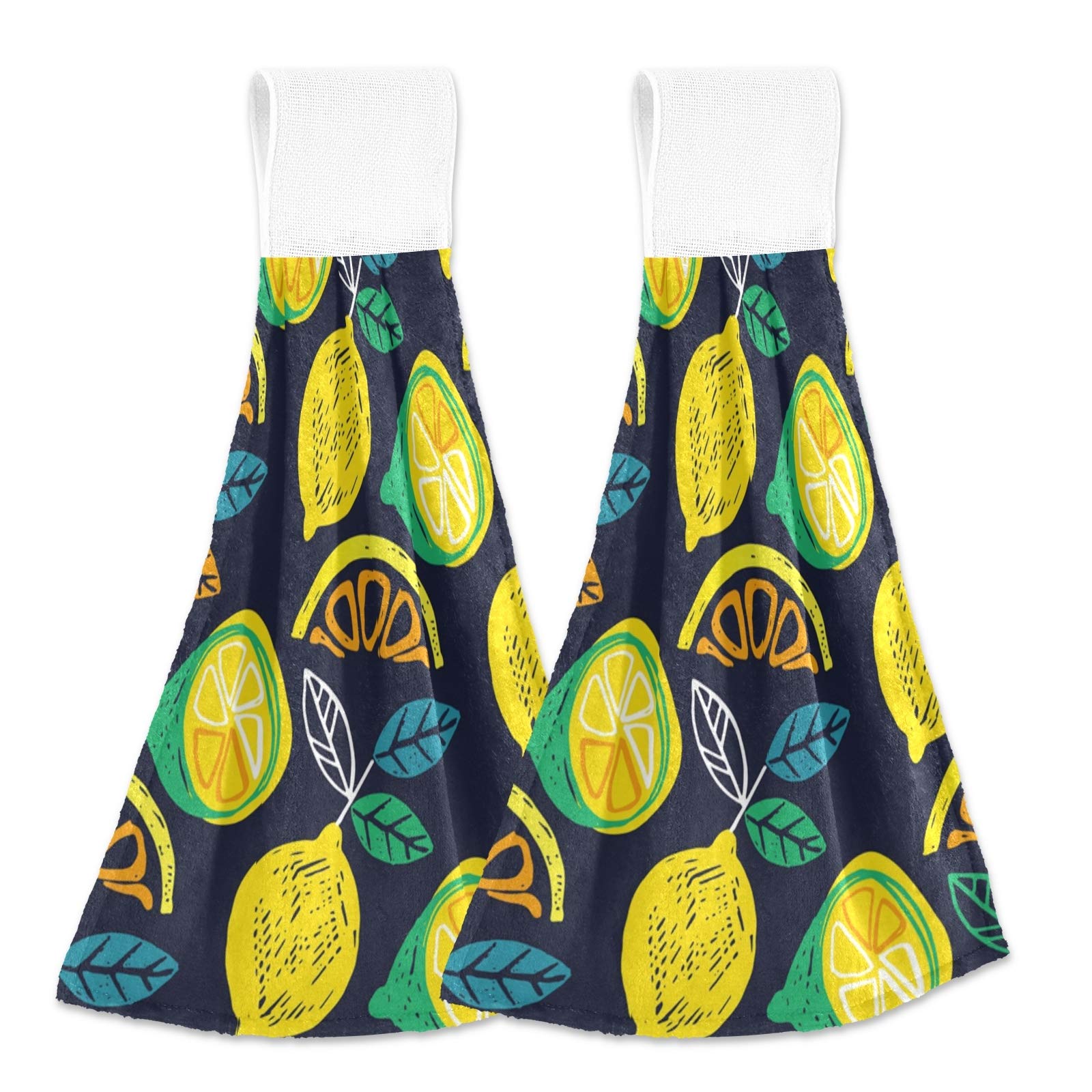 Oarencol Summer Citrus Lemon Fruit Kitchen Hand Towels - 2 Pack Absorbent Hanging Dish Towels with Loop for Kitchen, Bathroom - Perfect for Cooking, Cleaning & Home Decor