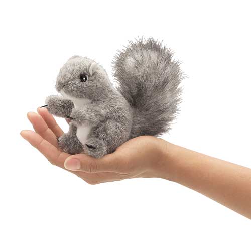 Folkmanis Mini Grey Squirrel Finger Puppet - Realistic Animal Hand Puppet for Kids Storytelling, Classroom & Playtime Fun