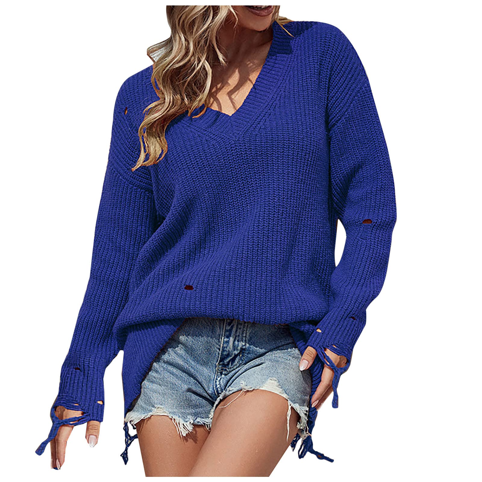 Women's Chunky Waffle Knit Pullover Sweater - Soft Long Sleeve V-Neck Casual Blouse - Perfect for Fall/Winter, Office Wear & Cozy Outfits