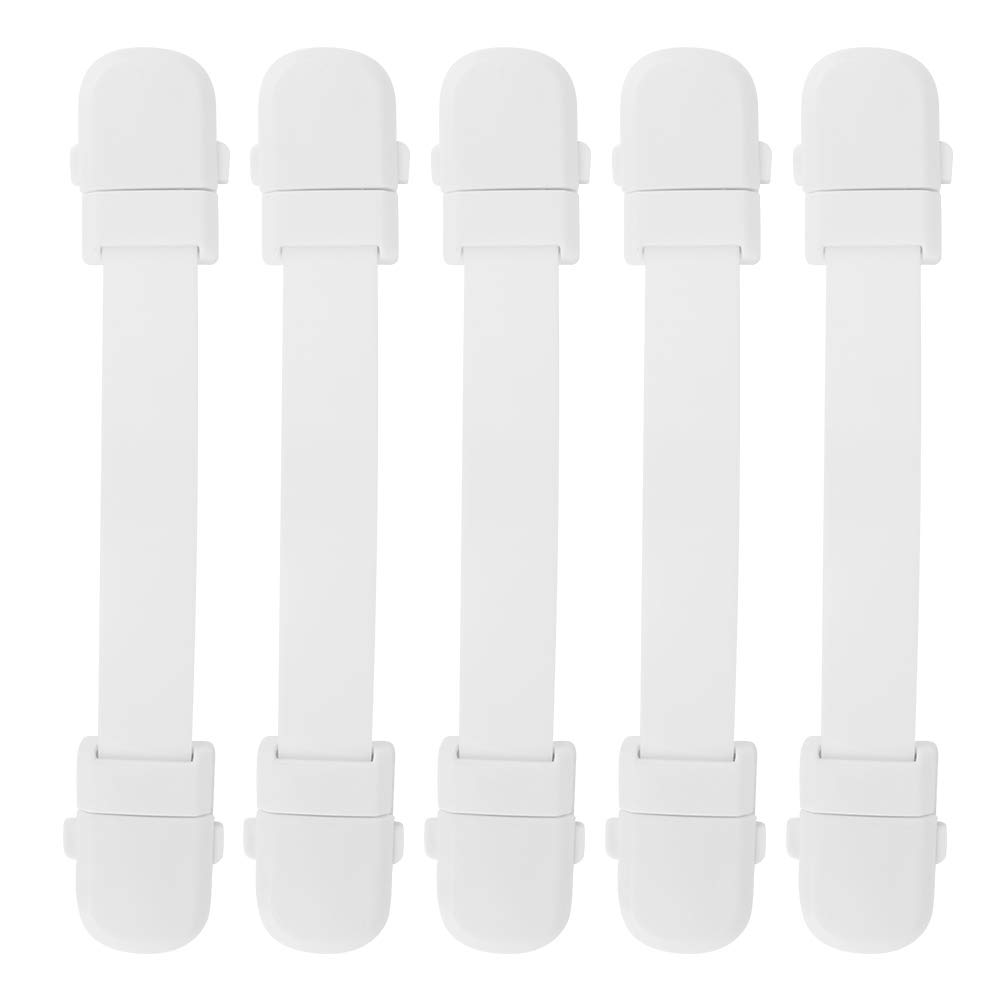 5-Pack White Cabinet & Drawer Safety Locks - Child Proof Multi-Purpose Strap Latches for Kitchen, Bathroom & Nursery (5pcs) - Prevent Kids from Opening Doors & Cabinets
