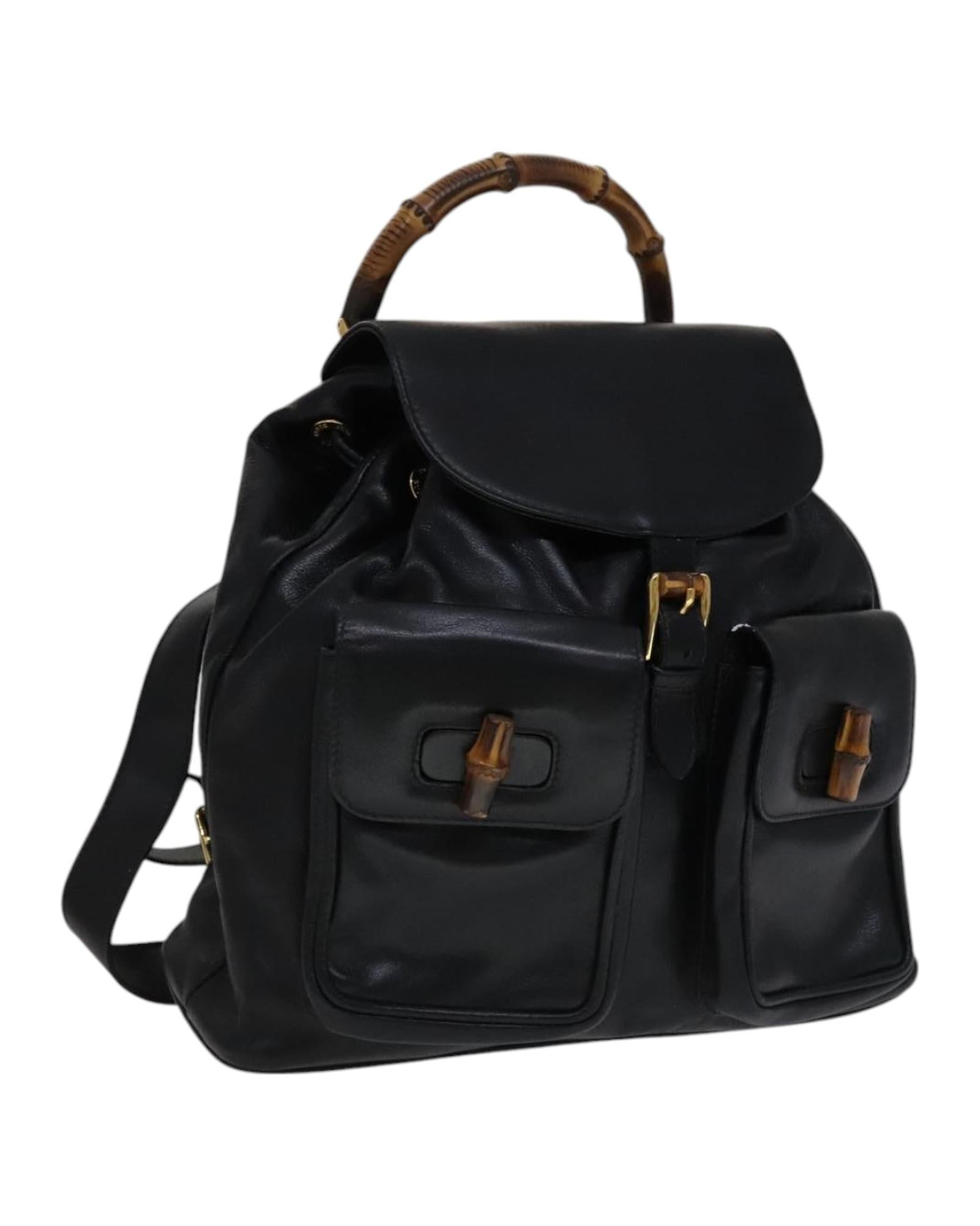Premium Genuine Leather Backpack with Bamboo Handle - Stylish & Durable for Travel, Work & School