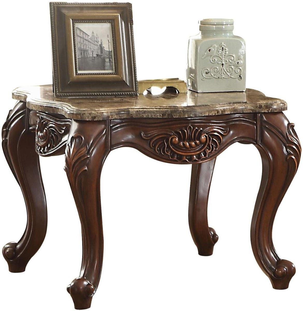 Acme Furniture Jardena Marble & Cherry Oak End Table 81657 - Stylish Side Table for Living Room, Bedroom, or Office Decor