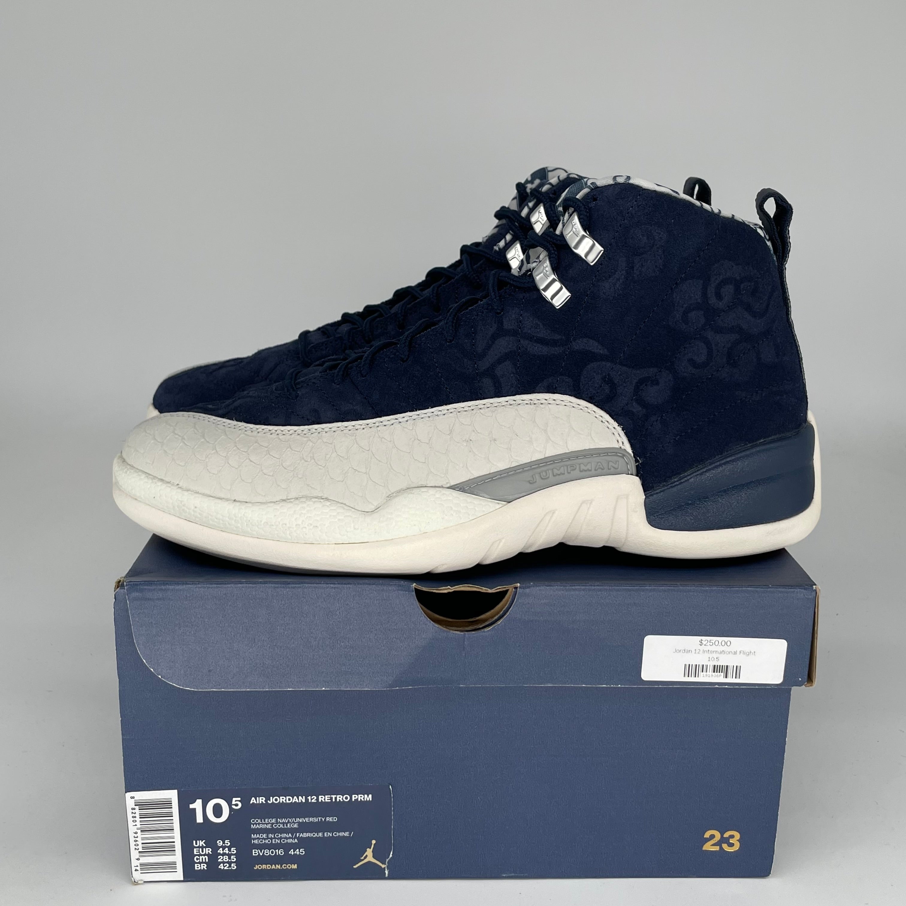 Original: AIR JORDAN 12 INTERNATIONAL FLIGHT SIZE 10.5 BV8016 445   Optimized: Air Jordan 12 Retro 'International Flight' Men's Basketball Shoes - Size 10.5 (BV8016-445) - Perfect for Streetwear & Basketball Games