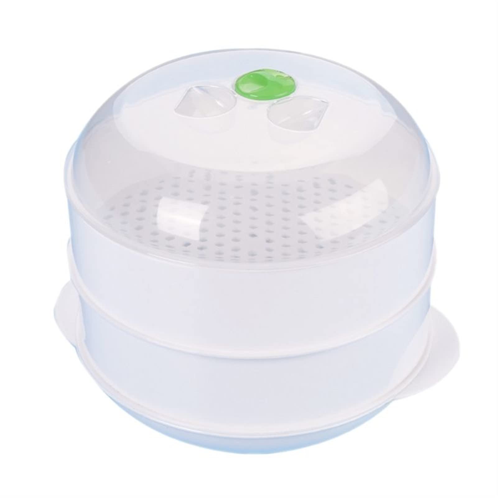 Double Plastic Steamer Pan with Lid - Microwave Safe Round Cookware for Healthy Cooking | Perfect for Steaming Vegetables, Dumplings & Seafood at Home