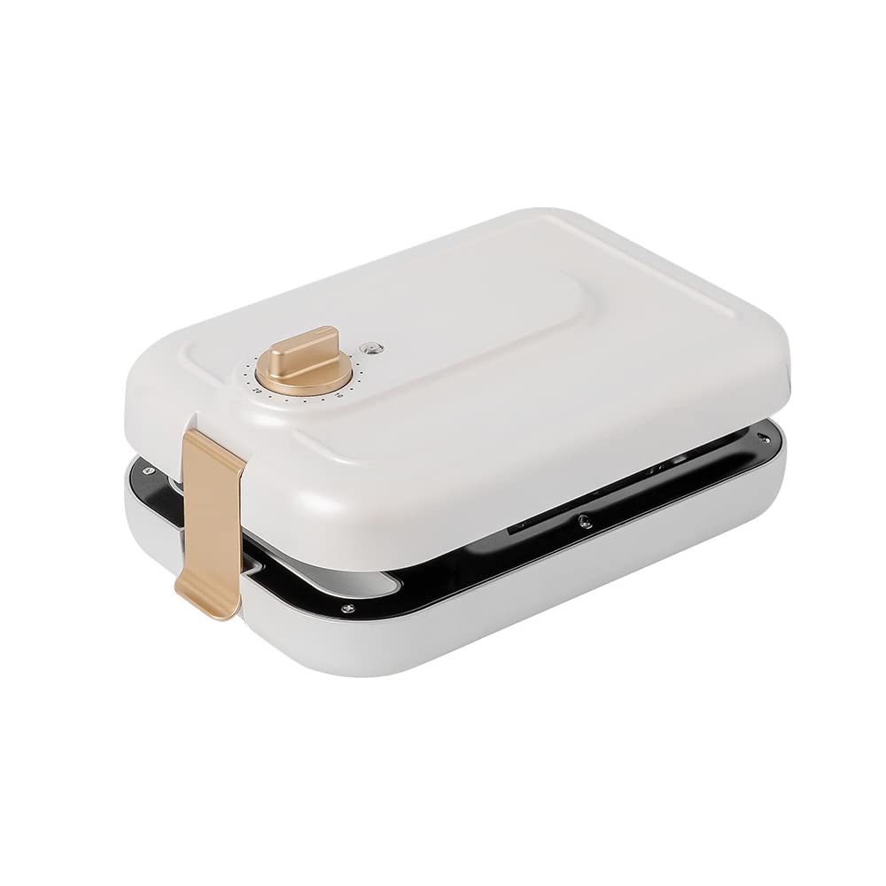 3-in-1 Sandwich & Waffle Maker with Removable Plates - Nonstick, Anti-Overflow Grids, Timer & Cool-Touch Handle - Perfect for Breakfast, Snacks & Family Gatherings - White