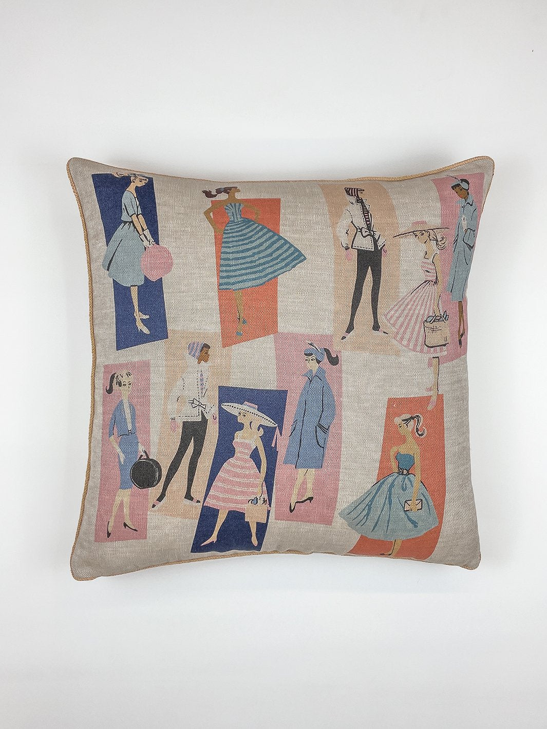 Barbie™ Mod Shapes Throw Pillow - Navy & Pink Geometric Design on Flax Linen - Perfect for Living Room, Bedroom & Home Decor